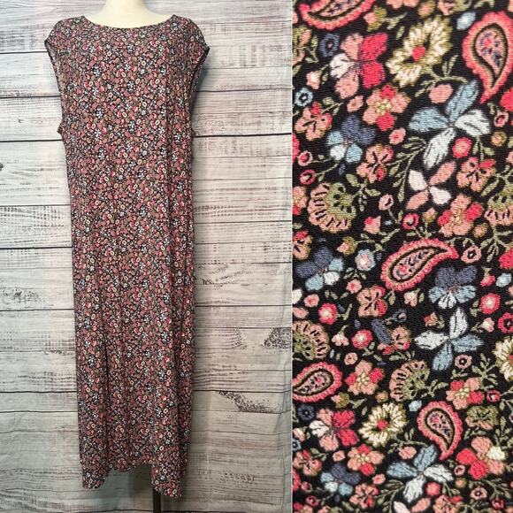 LOFT Plus 20 Vine Floral Paisley Cap Sleeve Midi Dress Cottagecore Pink Blue - Picture 1 of 10